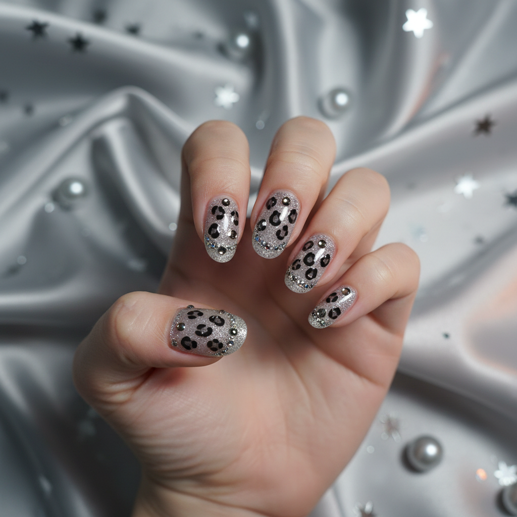 Dark Luxe - Silver Glitter Black Gem Press-On Nails