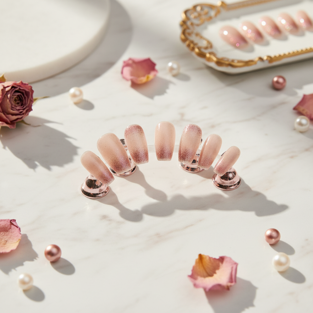 Rose Dust Nude Pink Rose Gold Glitter Press-On Nails