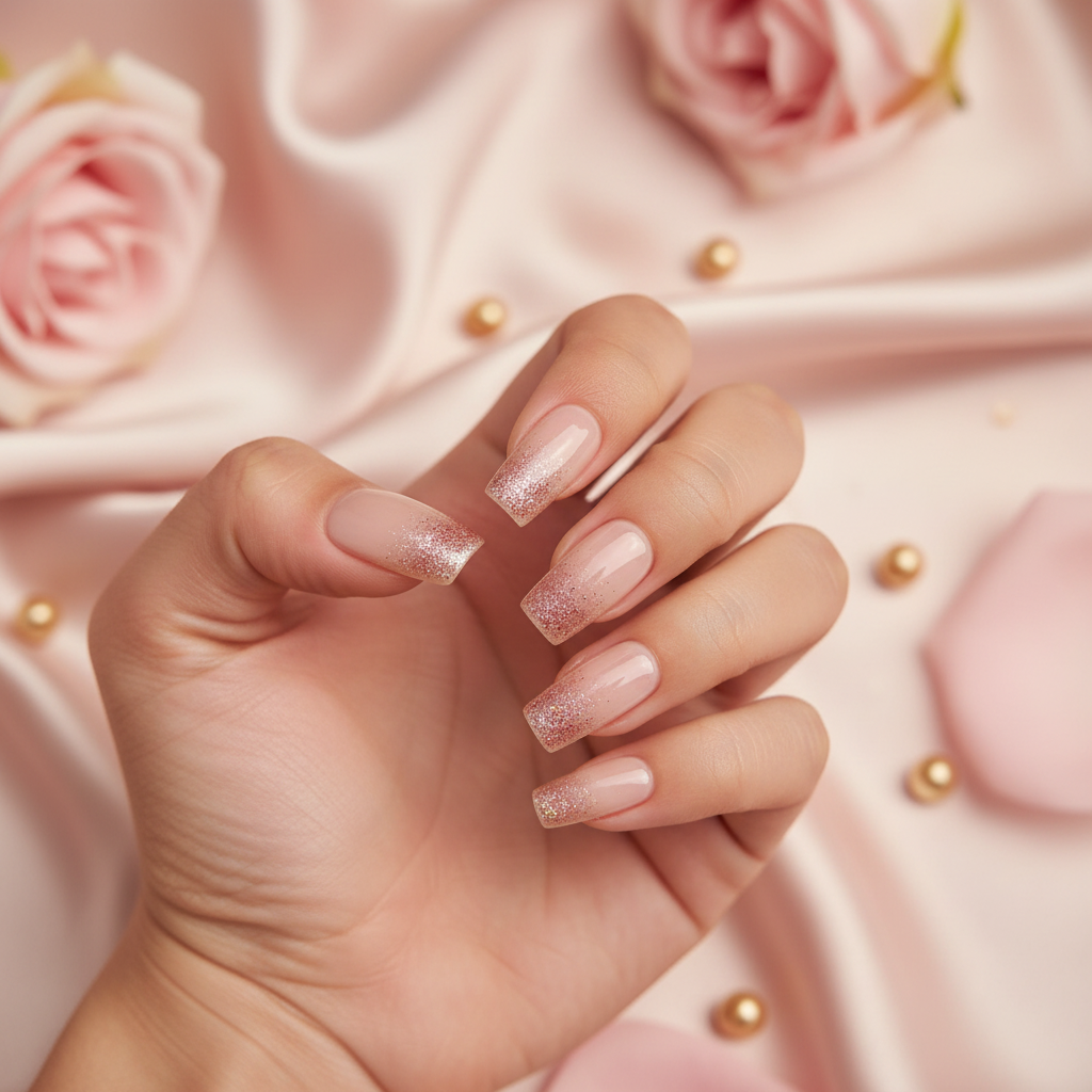 Rose Dust - Nude Pink Rose Gold Glitter Press-On Nails