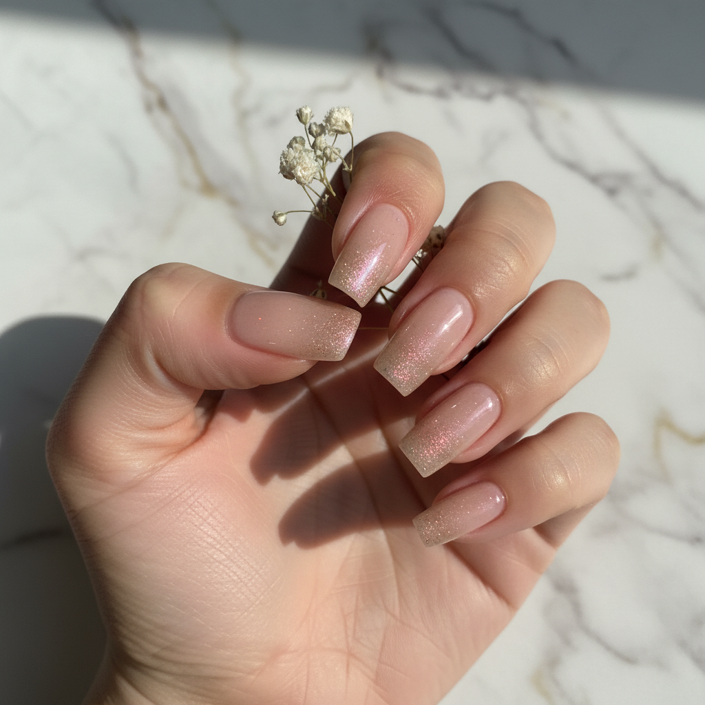 Rose Dust - Nude Pink Rose Gold Glitter Press-On Nails