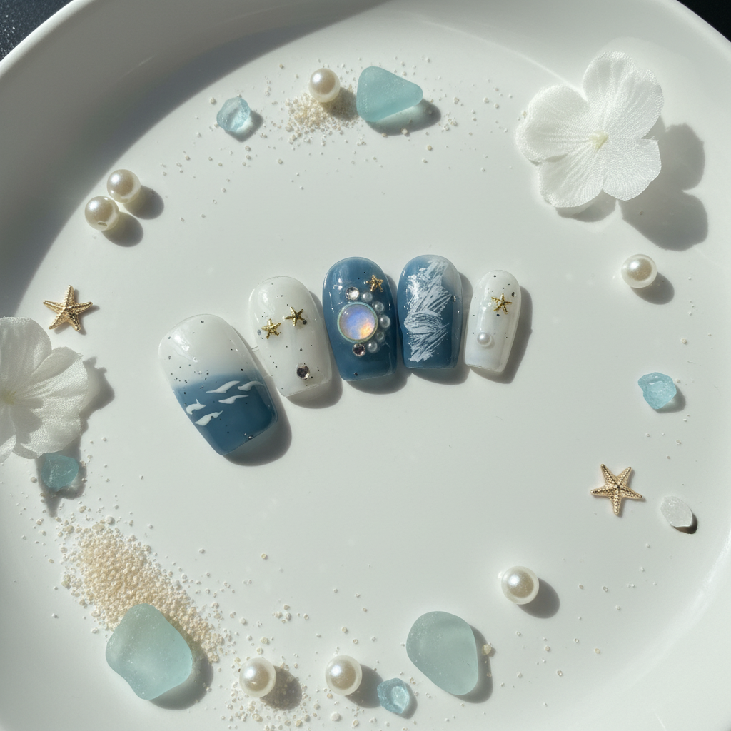Ocean Dream Blue White Seascape Press-On Nails