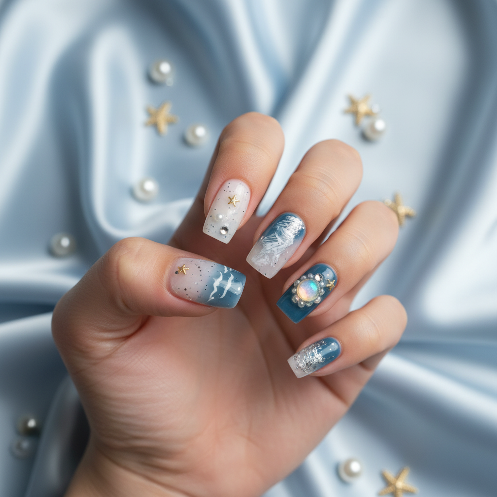 Ocean Dream - Blue White Seascape Press-On Nails