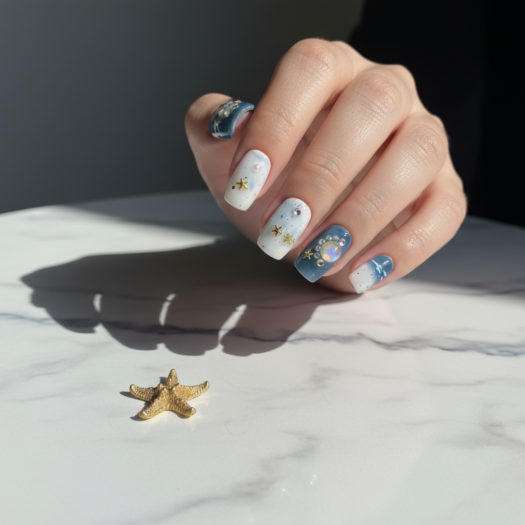 Ocean Dream - Blue White Seascape Press-On Nails