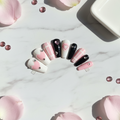 Sweet Love Pink Black Plaid Heart Press-On Nails